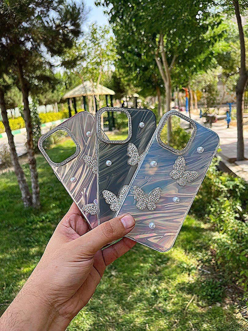 قاب موبایل پروانه برجسته مرواریدی iphone 16promax