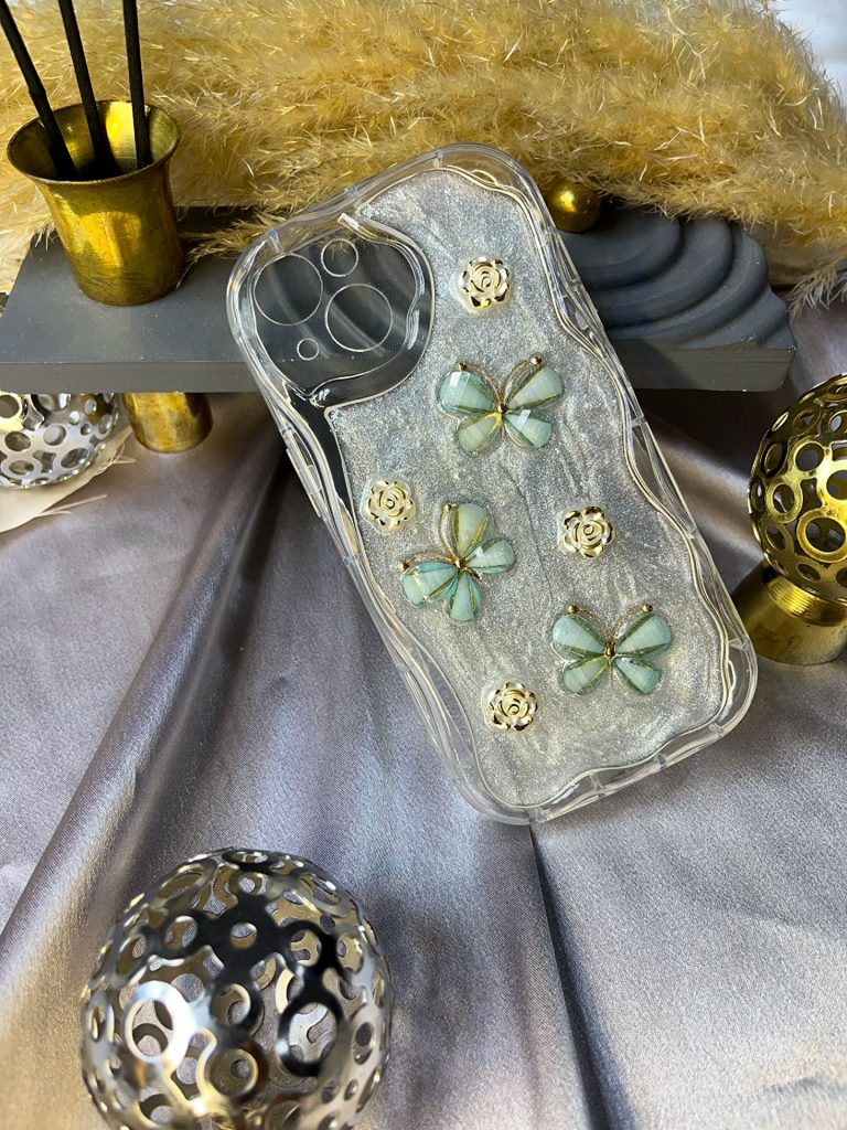 قاب موبایل گل پروانه ای شاین دار 3D برجسته iphone 14promax