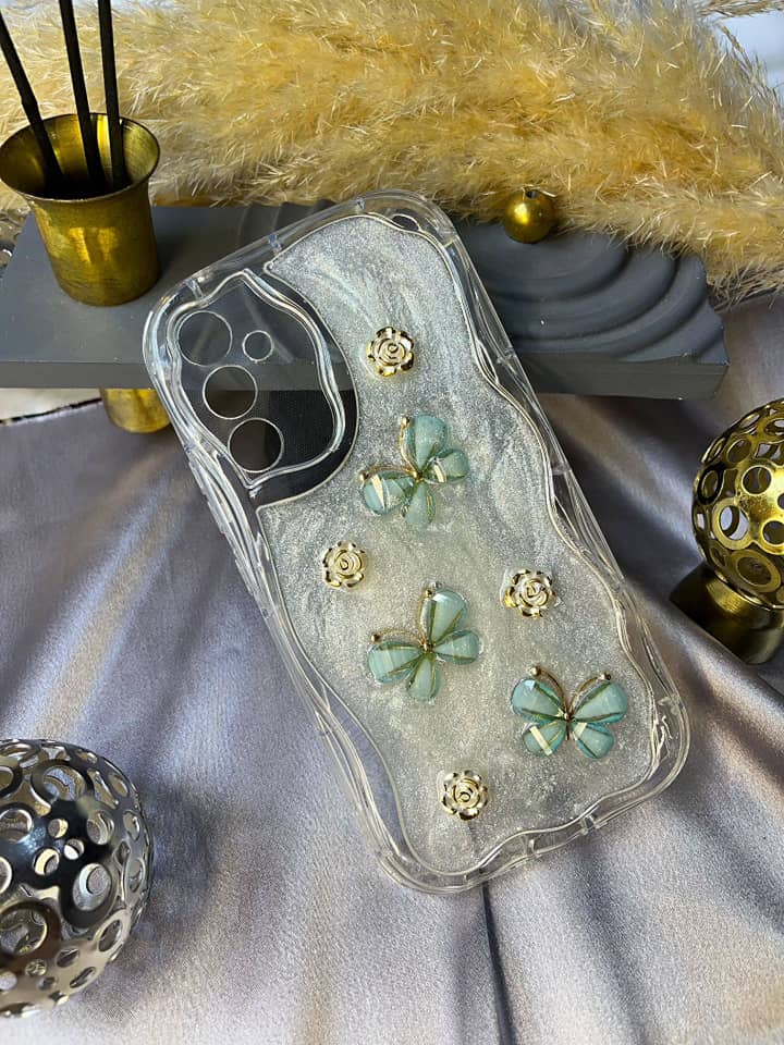 قاب موبایل گل پروانه ای شاین دار 3D برجسته a35