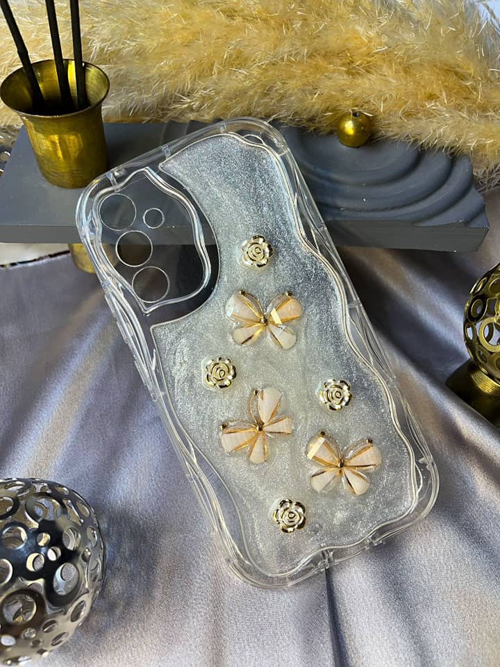 قاب موبایل گل پروانه ای شاین دار 3D برجسته a15