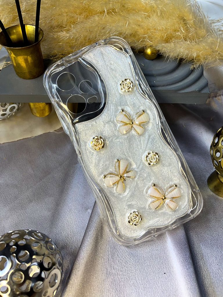 قاب موبایل گل پروانه ای شاین دار 3D برجسته note 12pro 5g / note 12pro plus (